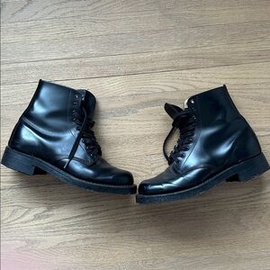 Women’s genuine black leather police military combat boots size 8